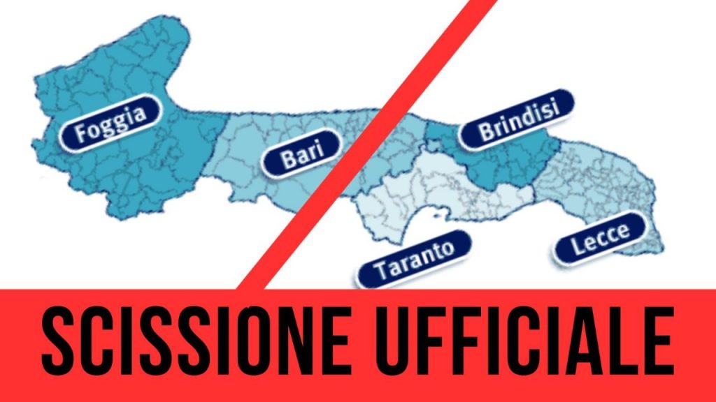 Ultim’ora: divisa la Puglia in due regioni separate | RIDISEGNATA LA CARTINA: ecco i capoluoghi